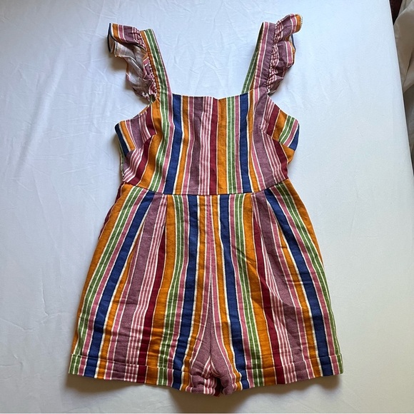 FARM RIO rainbow stripe linen viscose blend ruffle sleeveless romper - Picture 1 of 7